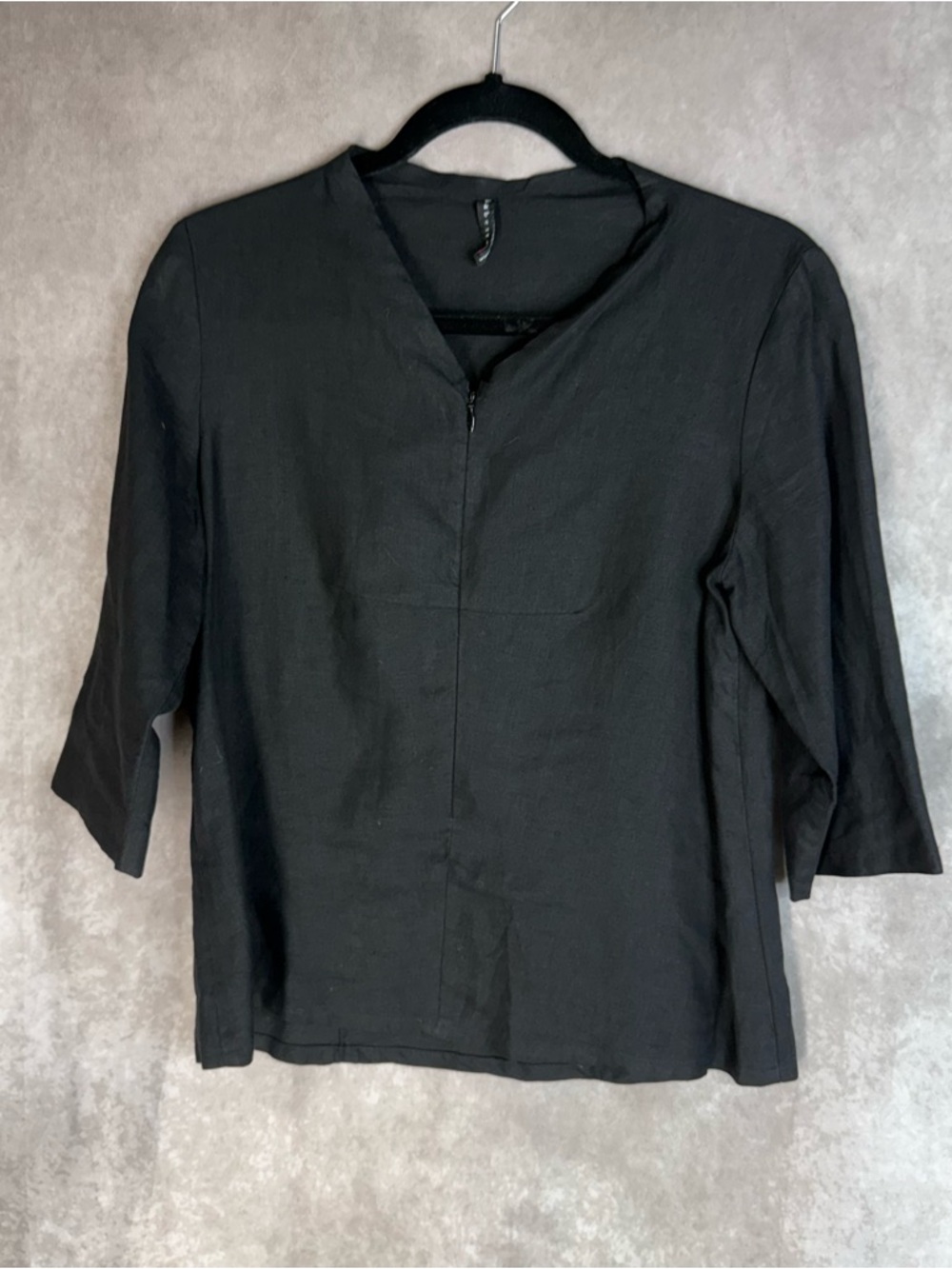 BABETTE‎ SF Zip Front 3/4 Sleever European Linen Blouse In Black Women's Size M